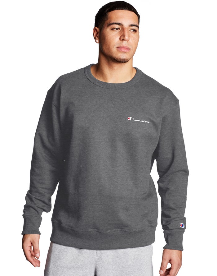 Champion Sweatshirt Heren - DonkerGrijs - Powerblend Fleece Crew Script Logo ( 957182-IYH )